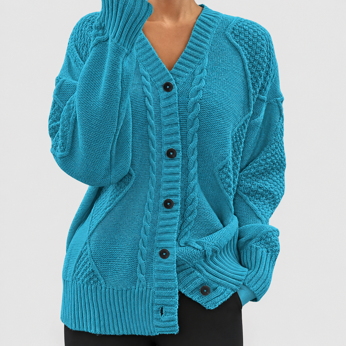 Letitia | Women’s Textured Cable-Knit V-Neck Cardigan — product detail 7