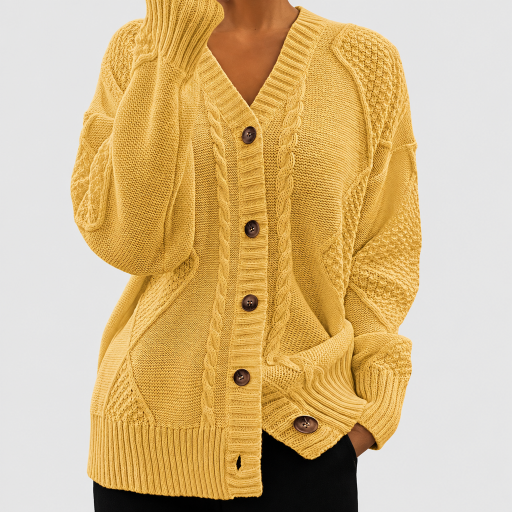 Letitia | Women’s Textured Cable-Knit V-Neck Cardigan — product detail 9