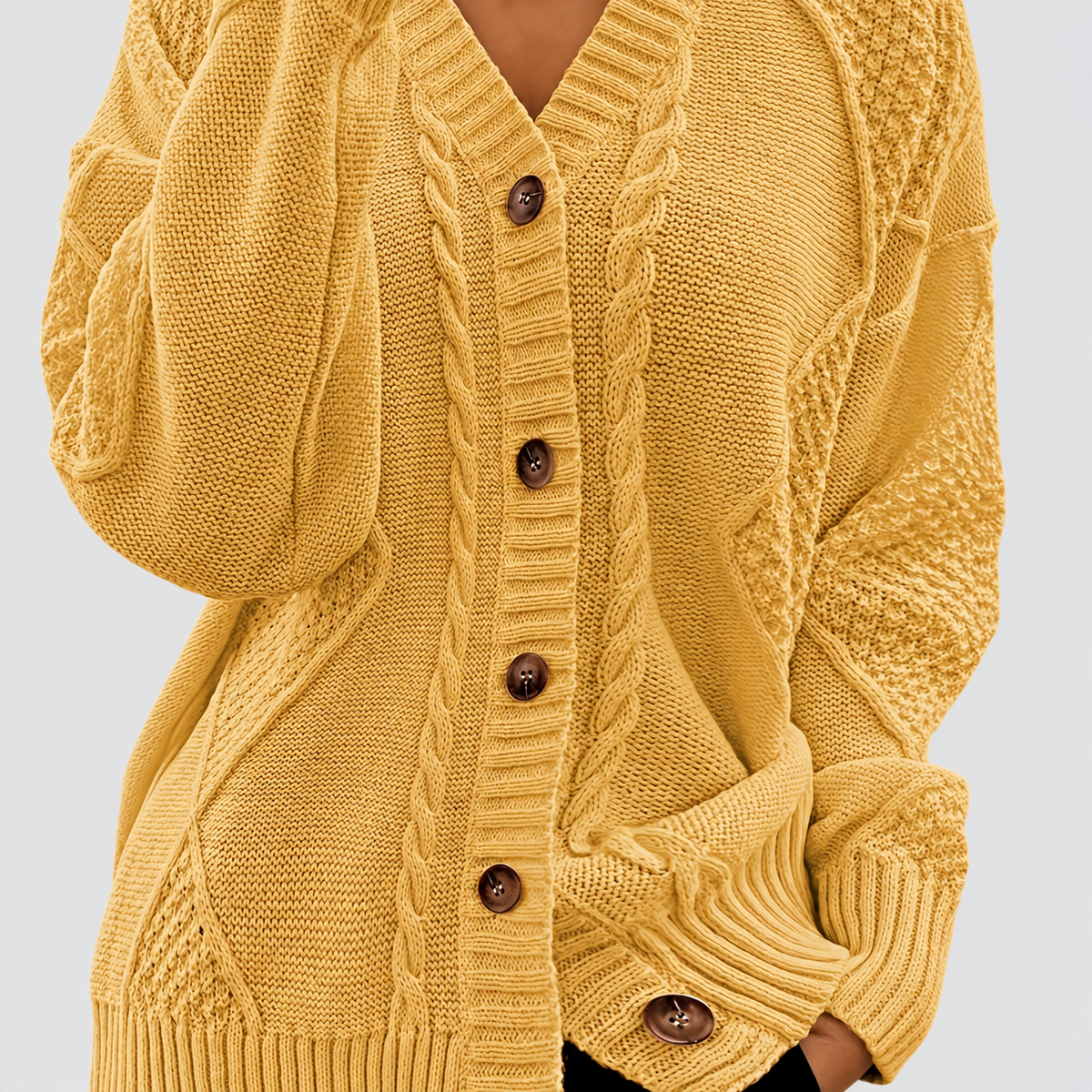 Letitia | Women’s Textured Cable-Knit V-Neck Cardigan — Ginger
