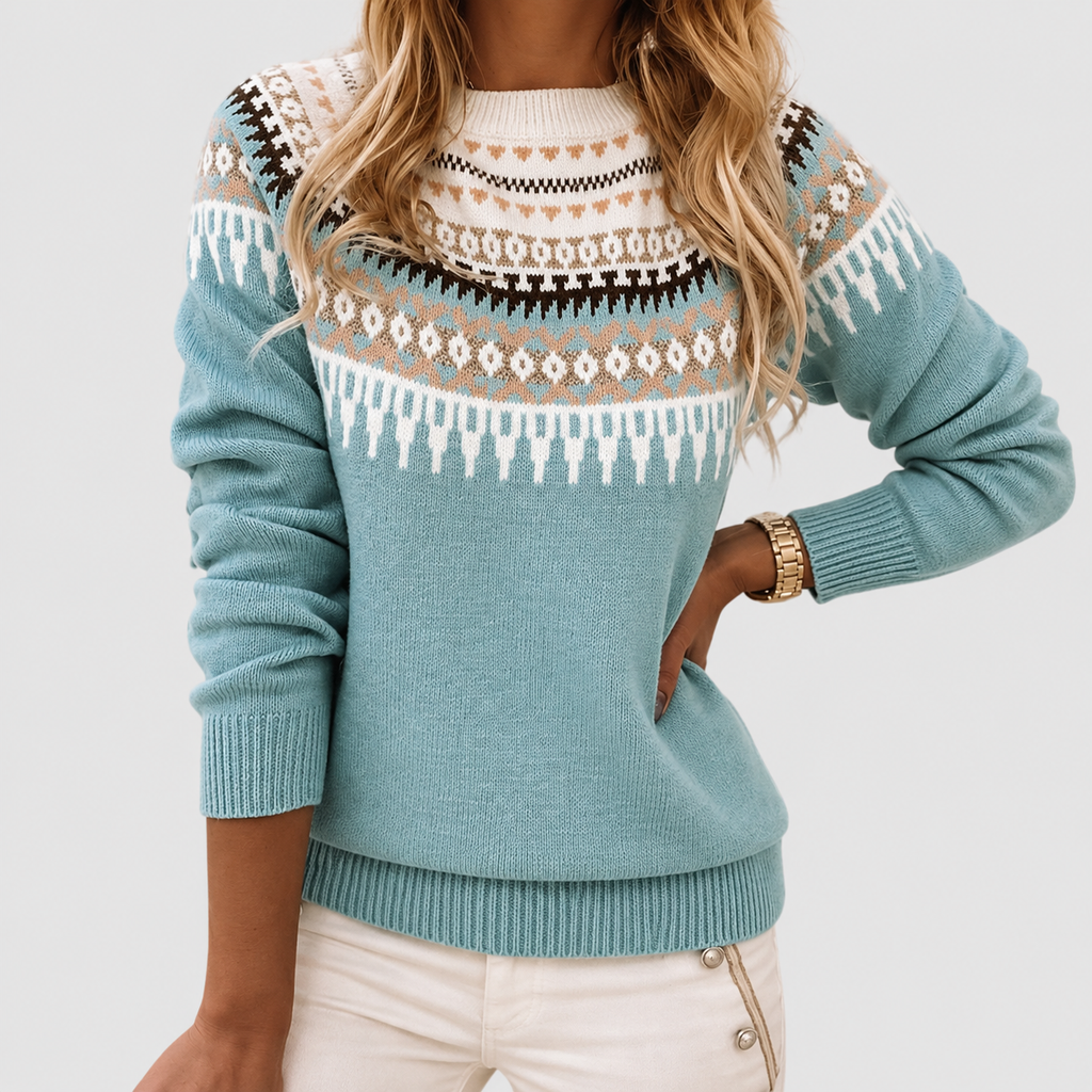 Liesl | Women’s Fair Isle Crew-Neck Sweater — Blue