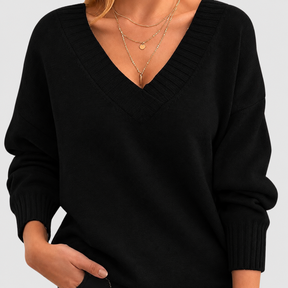 Liliane | Women’s Lightweight V-Neck Sweater — Black