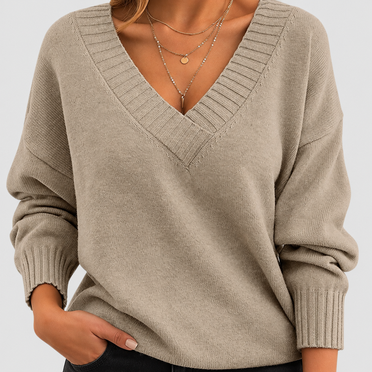 Liliane | Women’s Lightweight V-Neck Sweater — Apricot