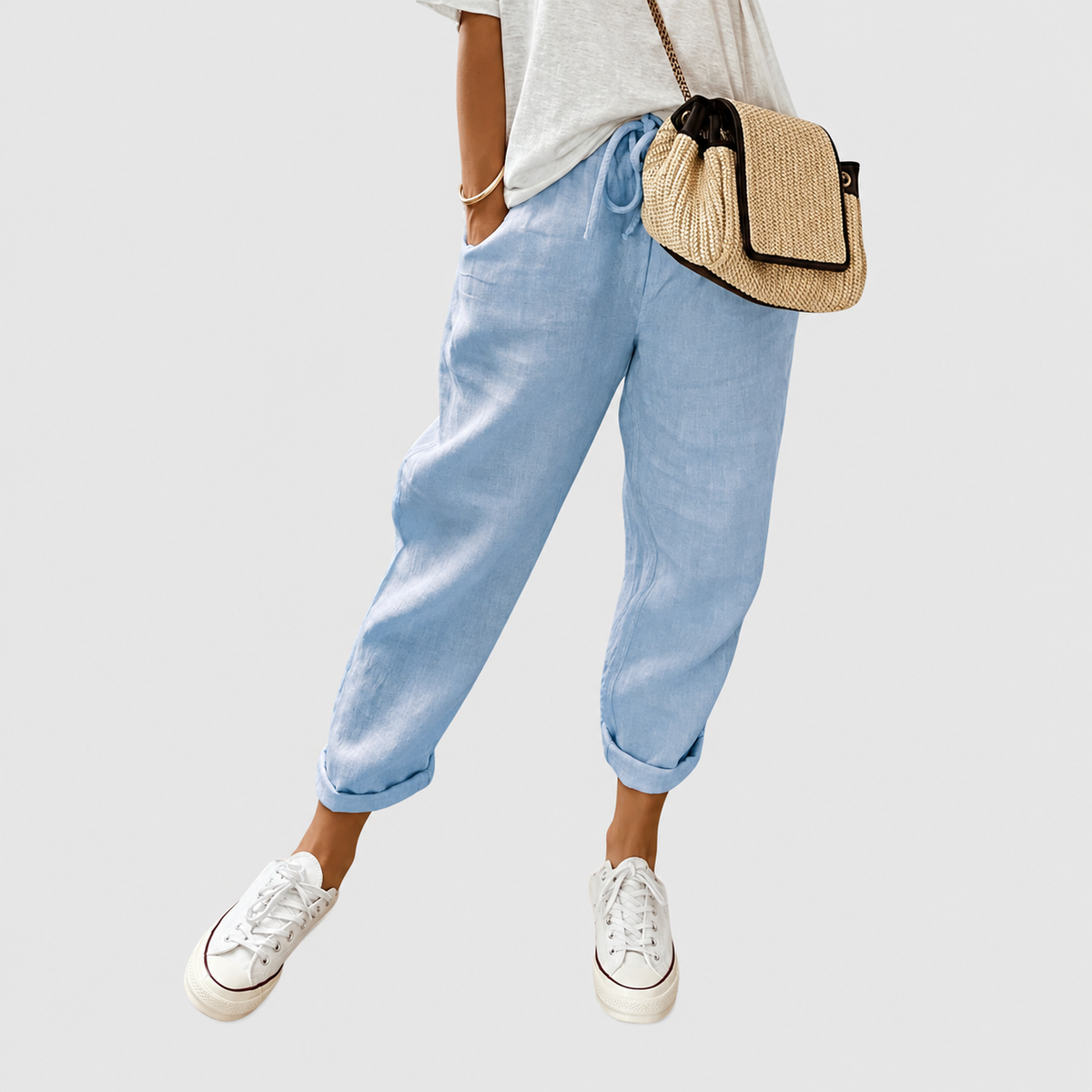 Linella | Women’s Cropped Drawstring Pants — Blue