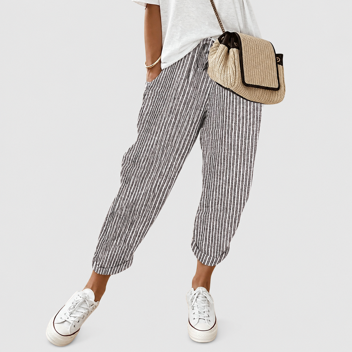 Linella | Women’s Cropped Drawstring Pants — Grey