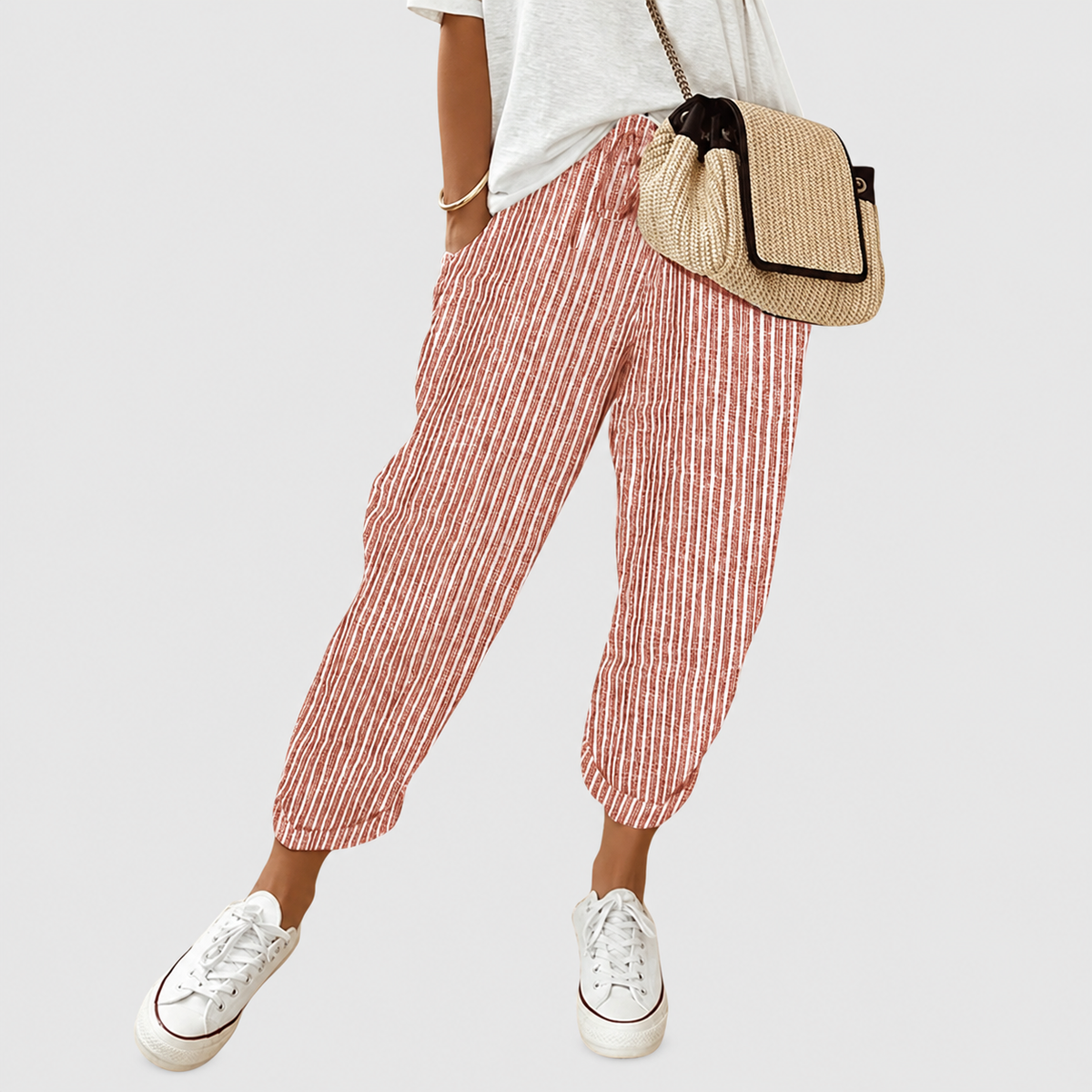 Linella | Women’s Cropped Drawstring Pants — Red