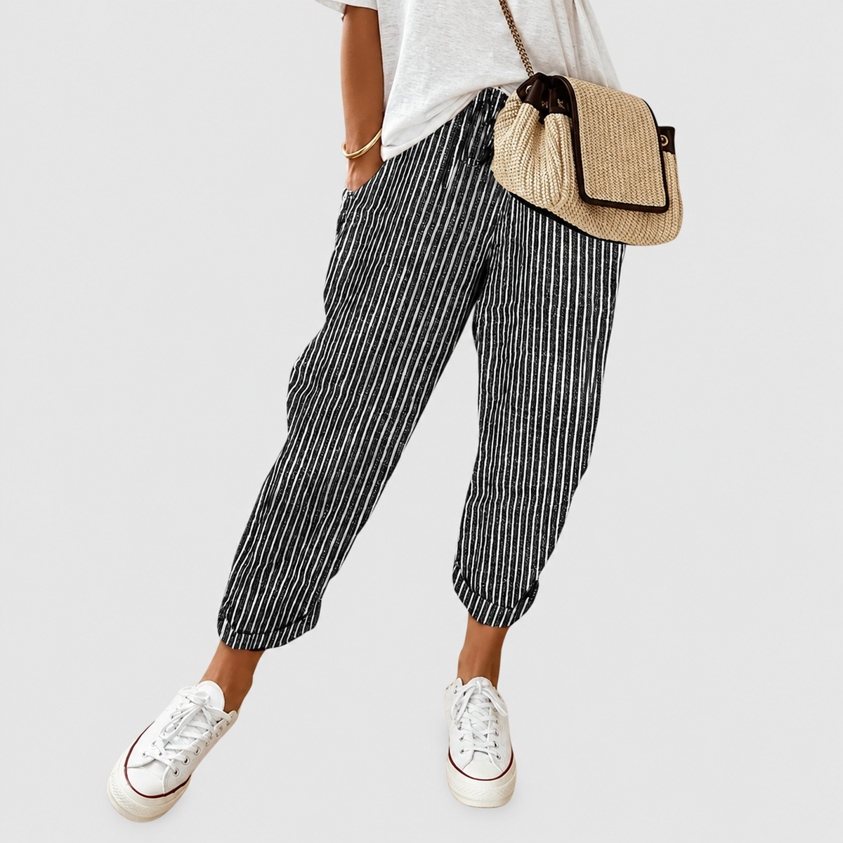 Linella | Women’s Cropped Drawstring Pants — Black