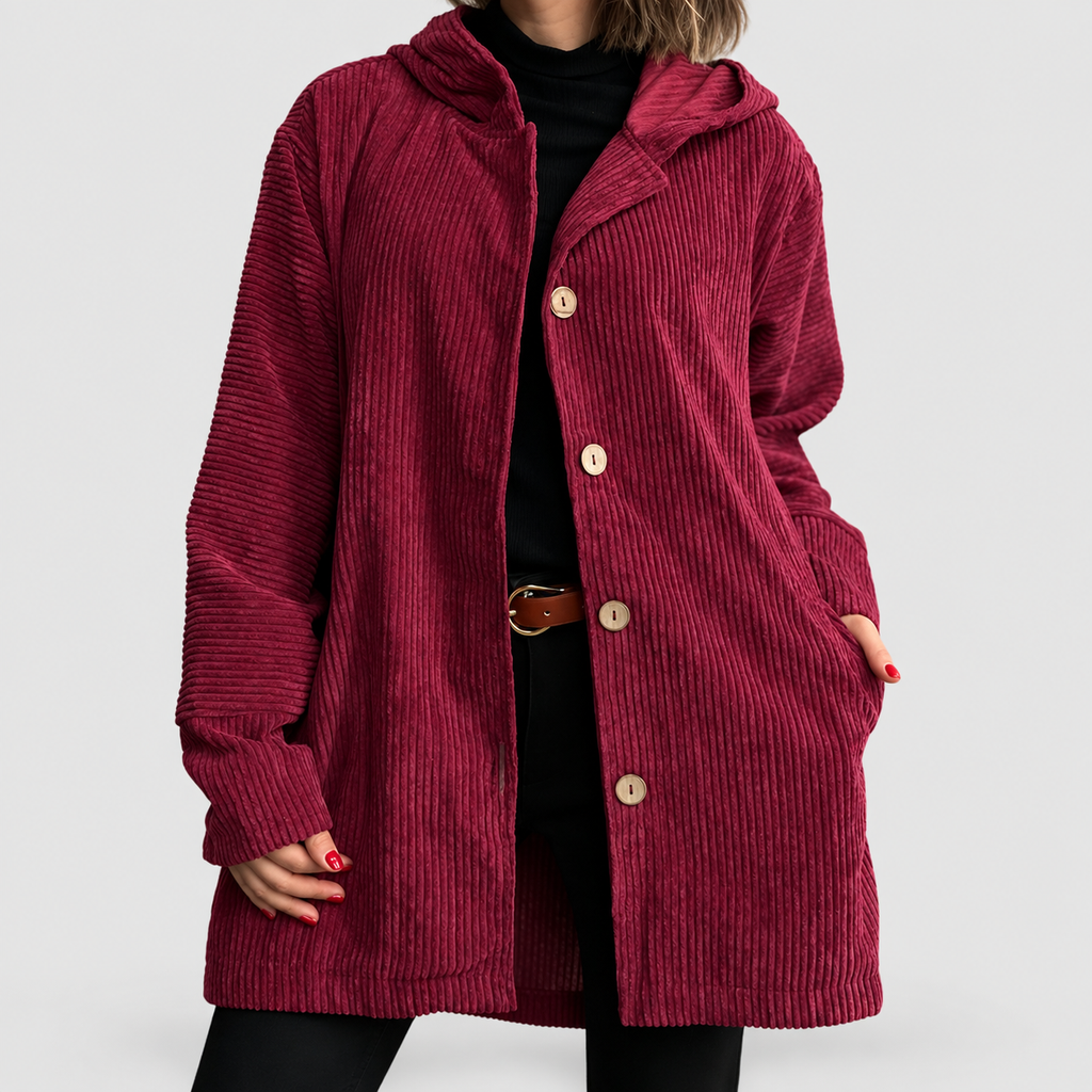 Linnea | Women’s Hooded Button-Front Jacket — Red