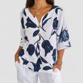 Liora | Women’s Floral V-Neck Blouse — White