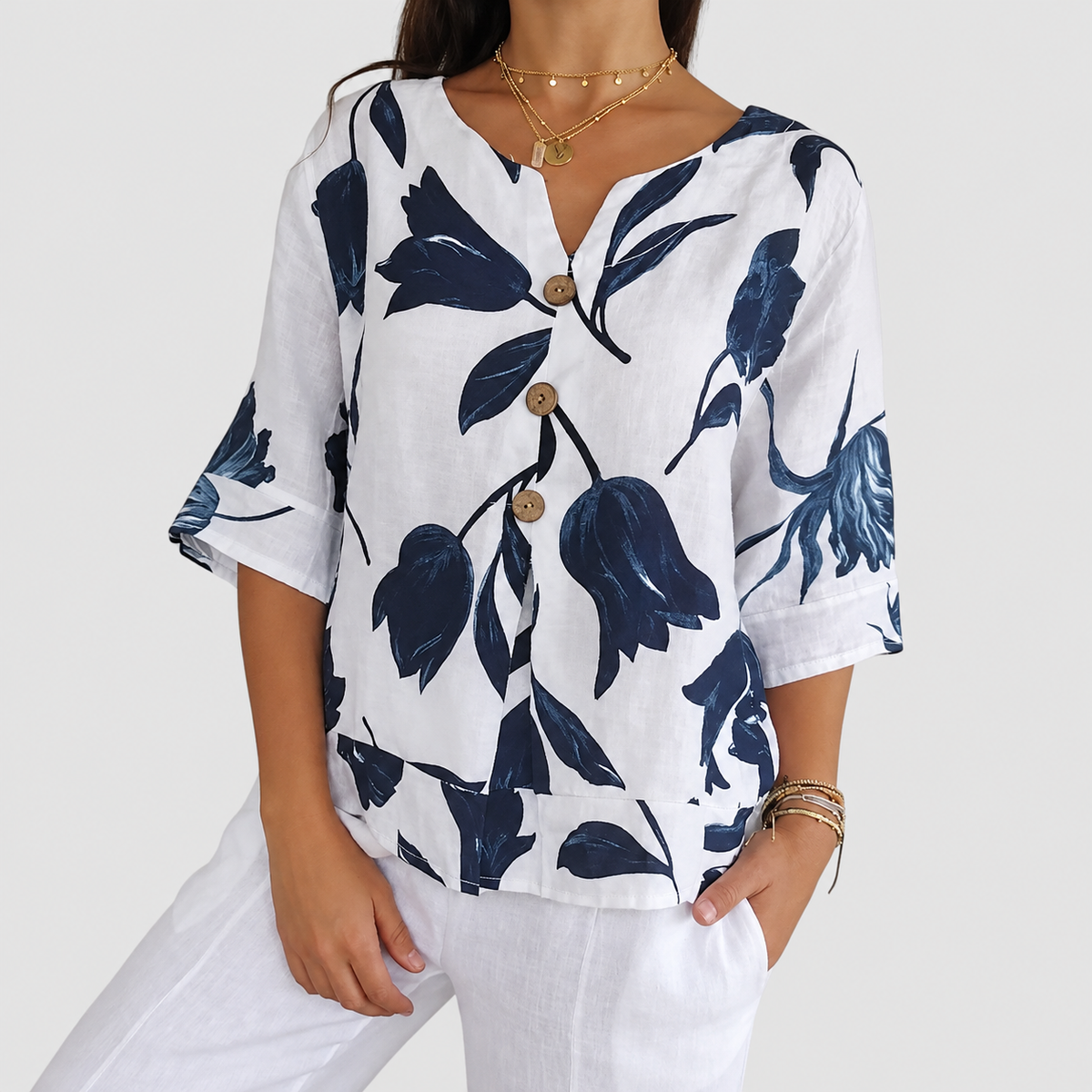 Liora | Women’s Floral V-Neck Blouse — product detail 3