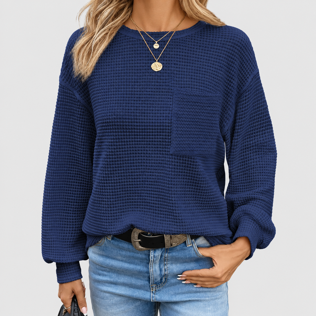Liorina | Women’s Oversized Crew-Neck Long-Sleeve Top — Blue