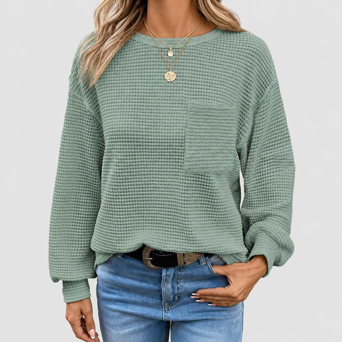 Liorina | Women’s Oversized Crew-Neck Long-Sleeve Top — Green