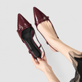 Lisette-Rose | Women’s Patent-Look Buckle Slingback Shoes — Red