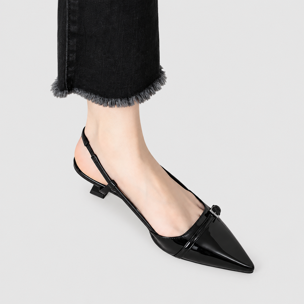 Lisette-Rose | Women’s Patent-Look Buckle Slingback Shoes — product detail 3