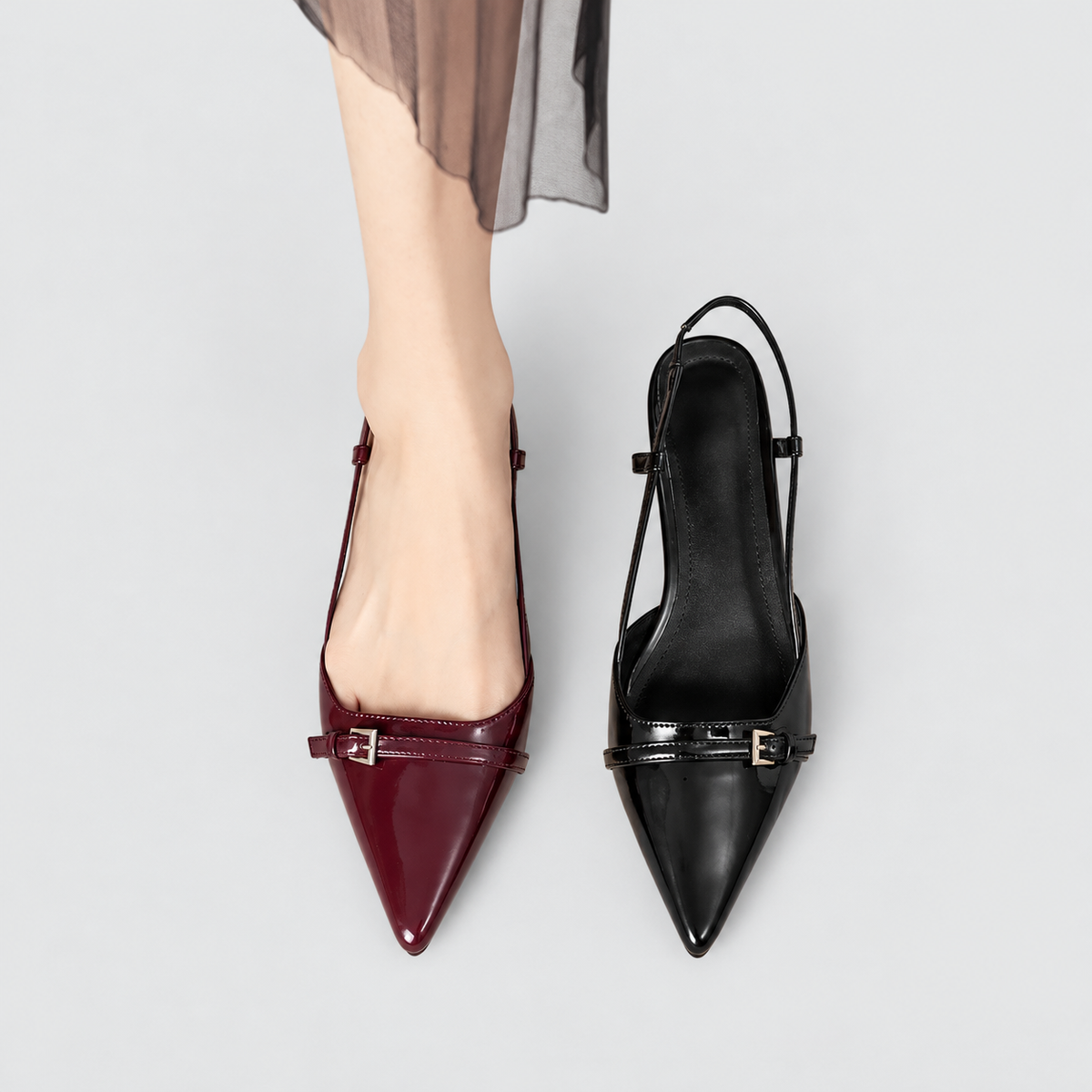 Lisette-Rose | Women’s Patent-Look Buckle Slingback Shoes — product detail 6