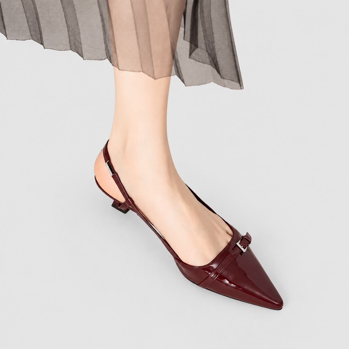 Lisette-Rose | Women’s Patent-Look Buckle Slingback Shoes — product detail 7