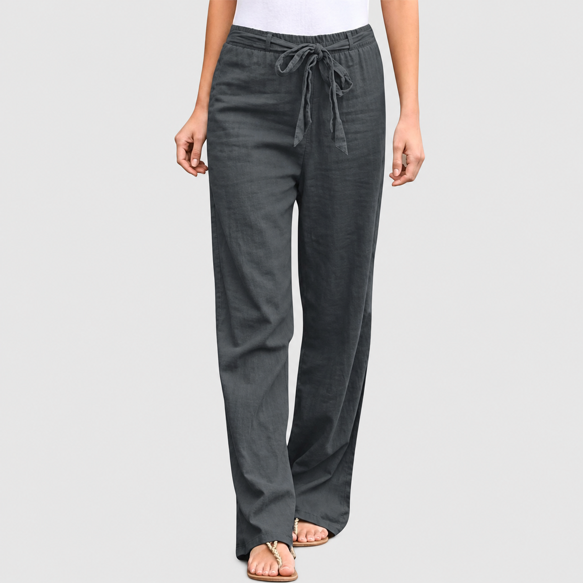 Liviana | Women’s Wide-Leg Drawstring Pants — Grey