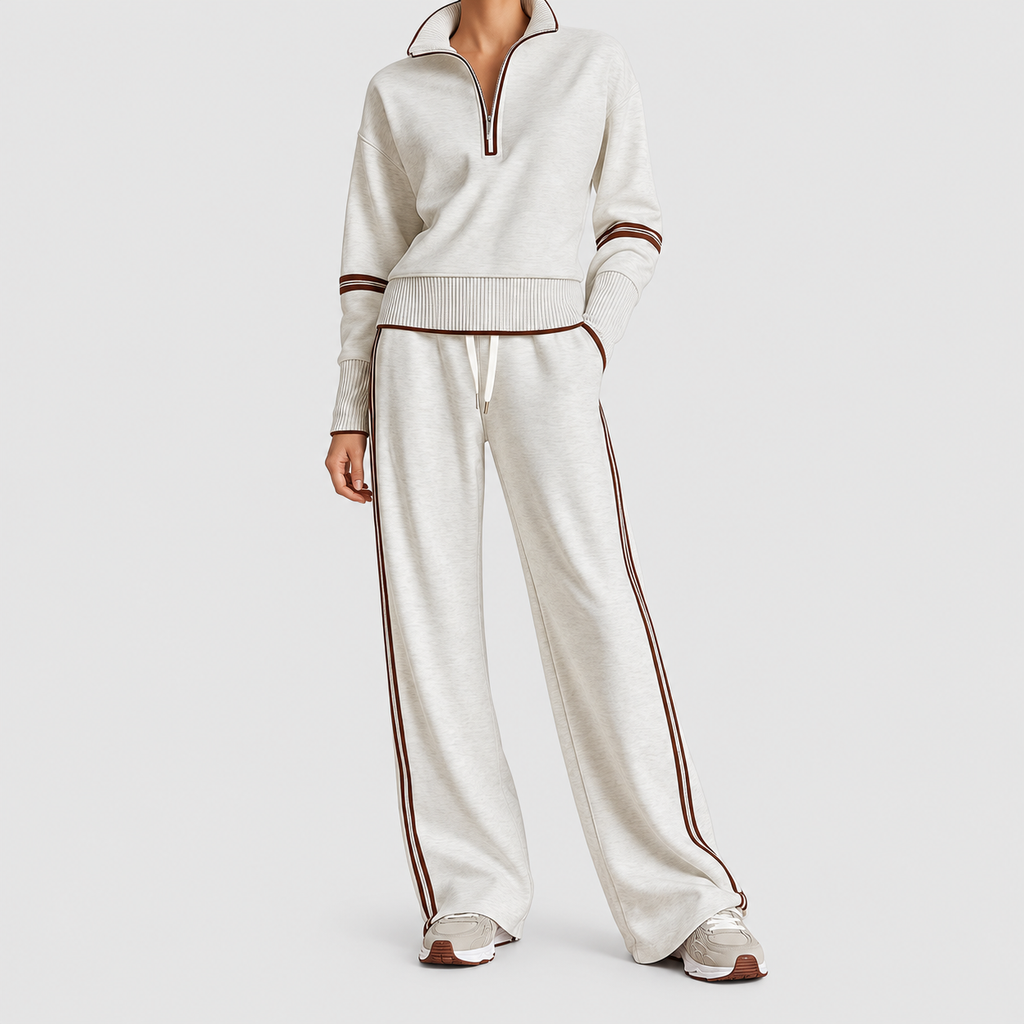 Lorelina | Women’s Quarter-Zip Lounge Set with Wide-Leg Pants — product detail 2