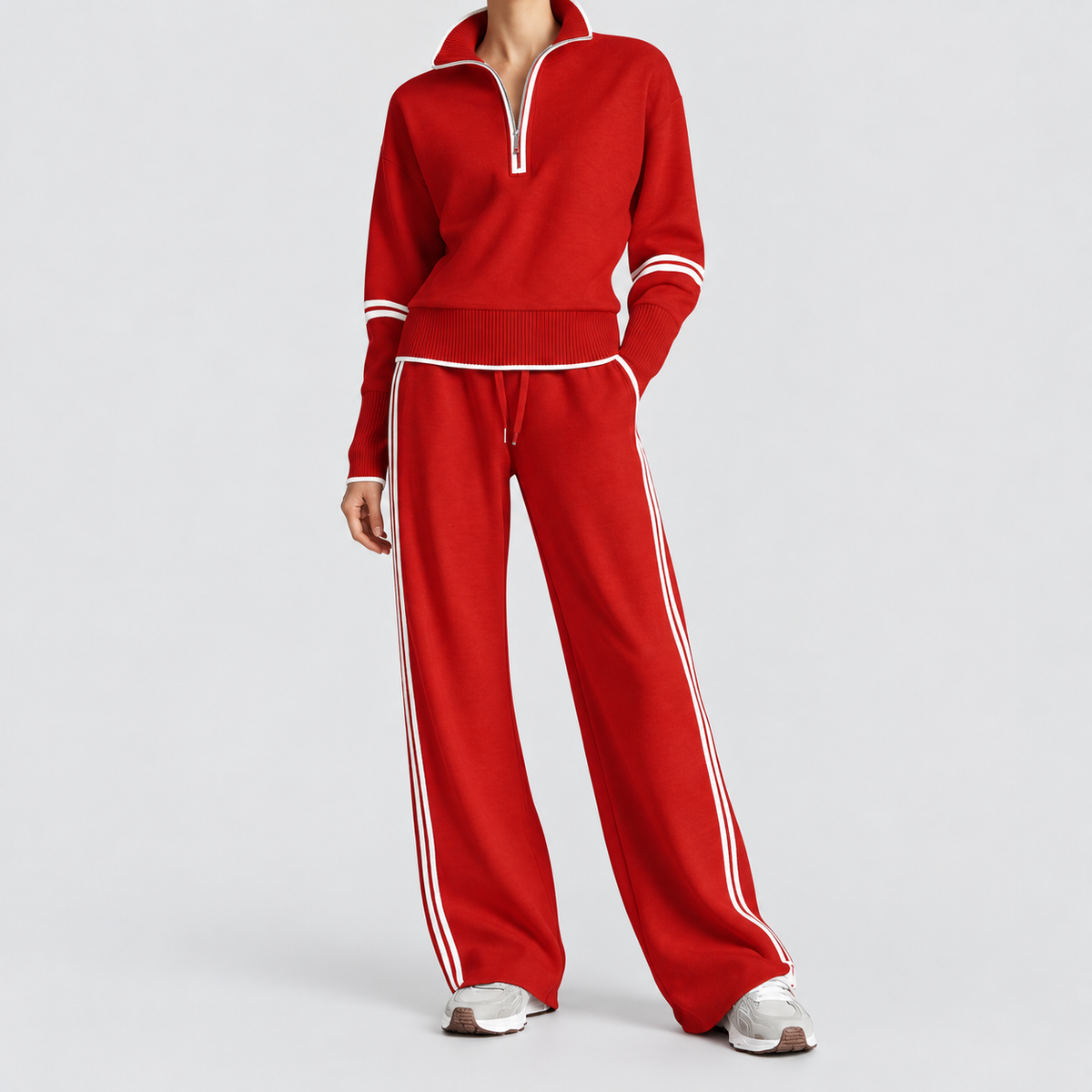 Lorelina | Women’s Quarter-Zip Lounge Set with Wide-Leg Pants — Red