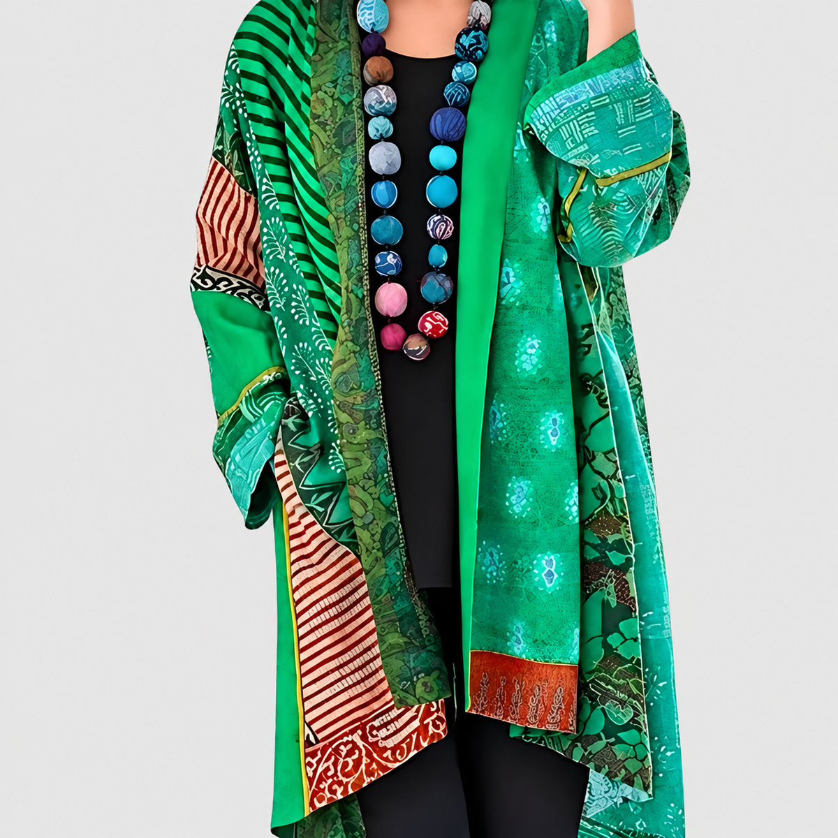 Luciana | Women’s Colourful Boho-Print Long-Sleeve Cardigan — Green