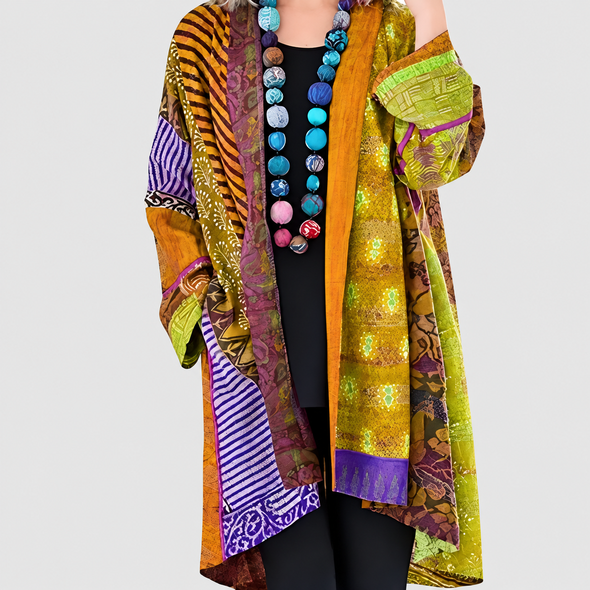 Luciana | Women’s Colourful Boho-Print Long-Sleeve Cardigan — Yellow