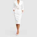 Women's Elegant Neckline Midi Dress — White