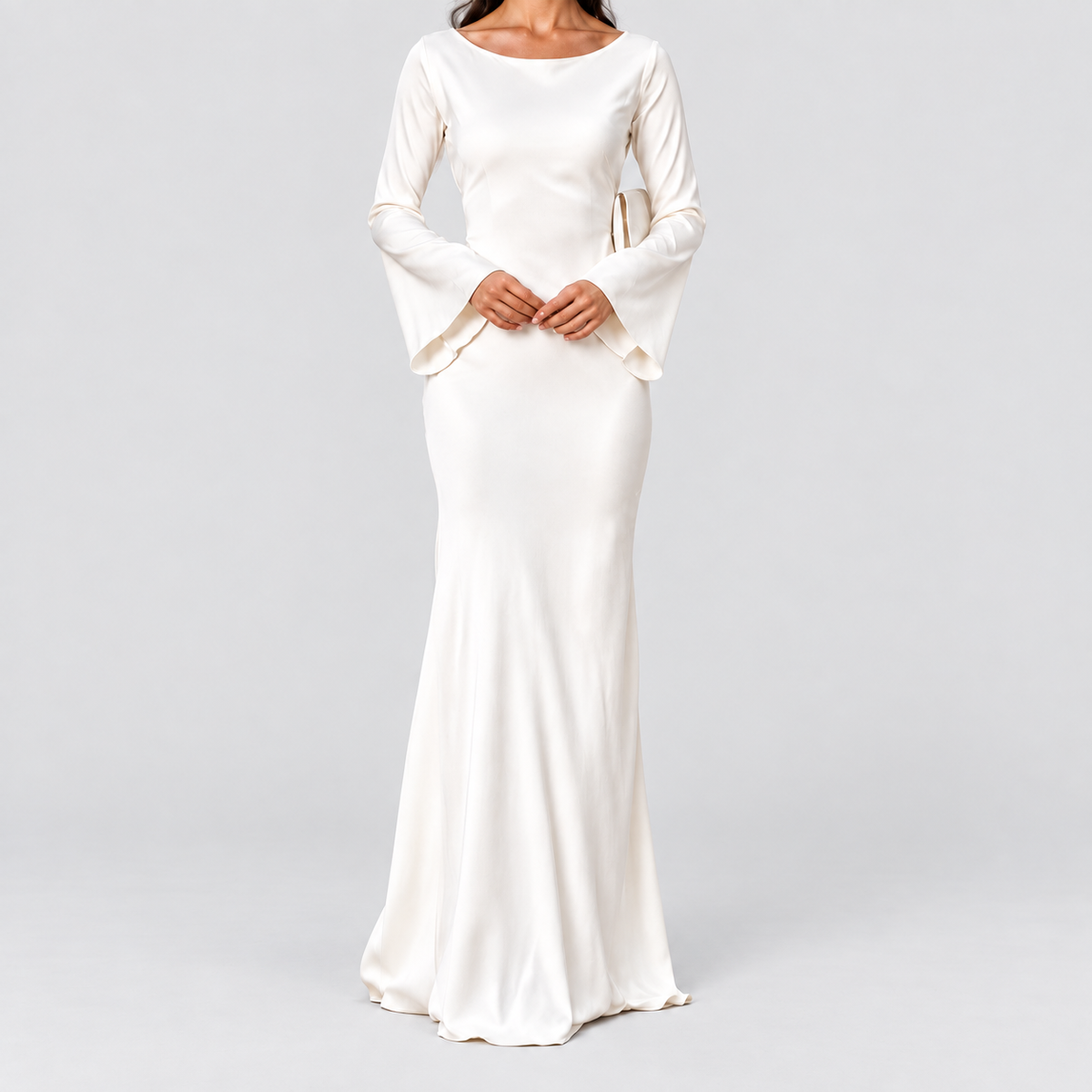 Women's Long-Sleeve Flowing Maxi Dress — Ivory