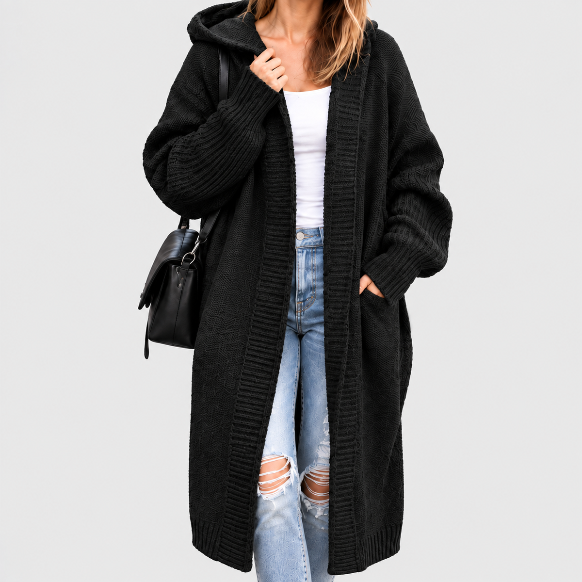 Women's Oversized Hooded Batwing Outerwear — Black