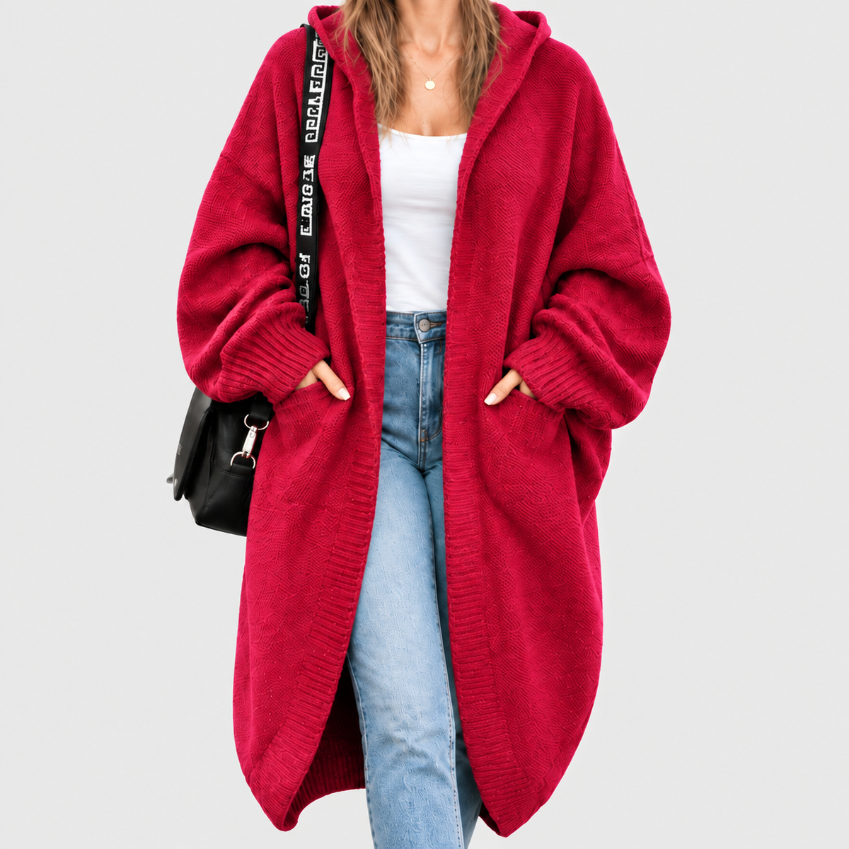 Women's Oversized Hooded Batwing Outerwear — Red