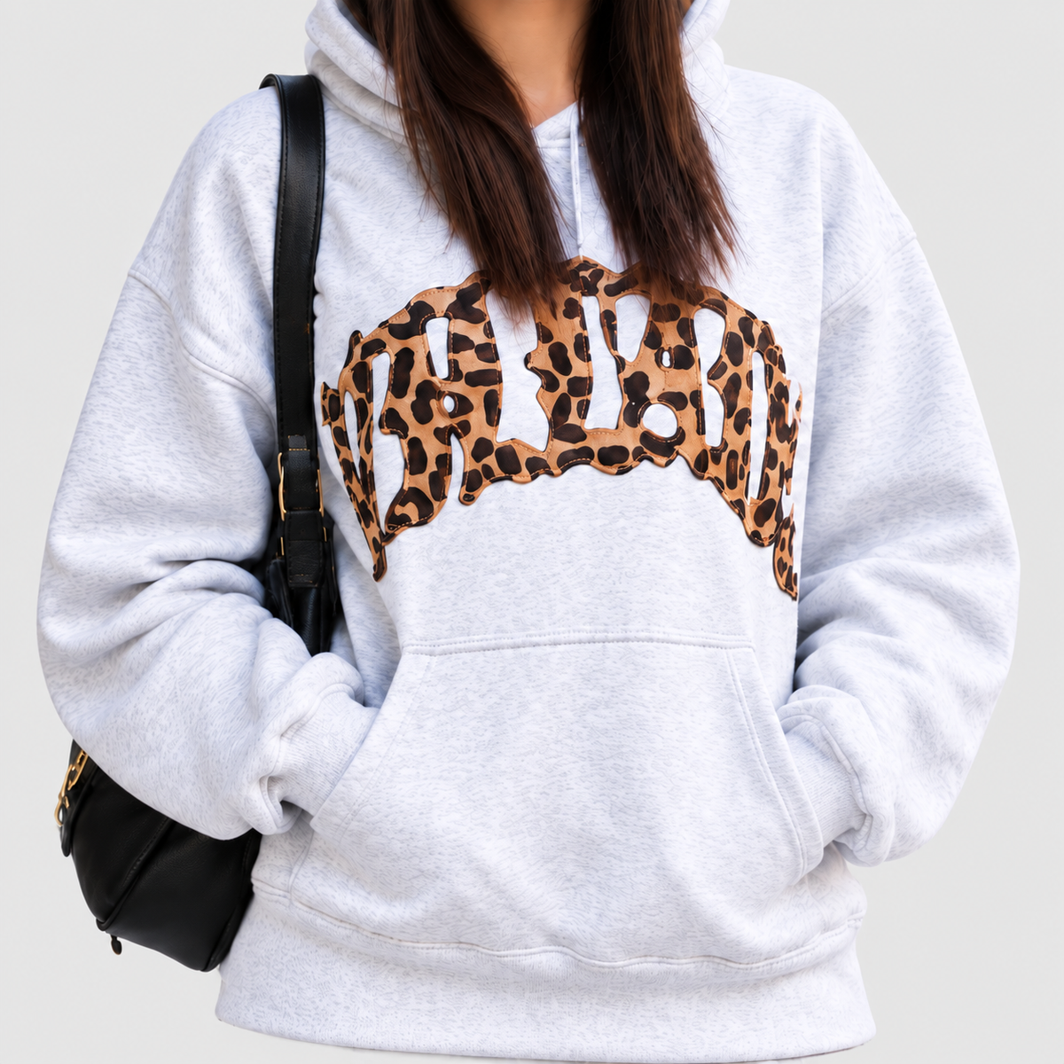 Women's Soft Leopard Detail Hoodie — Grey