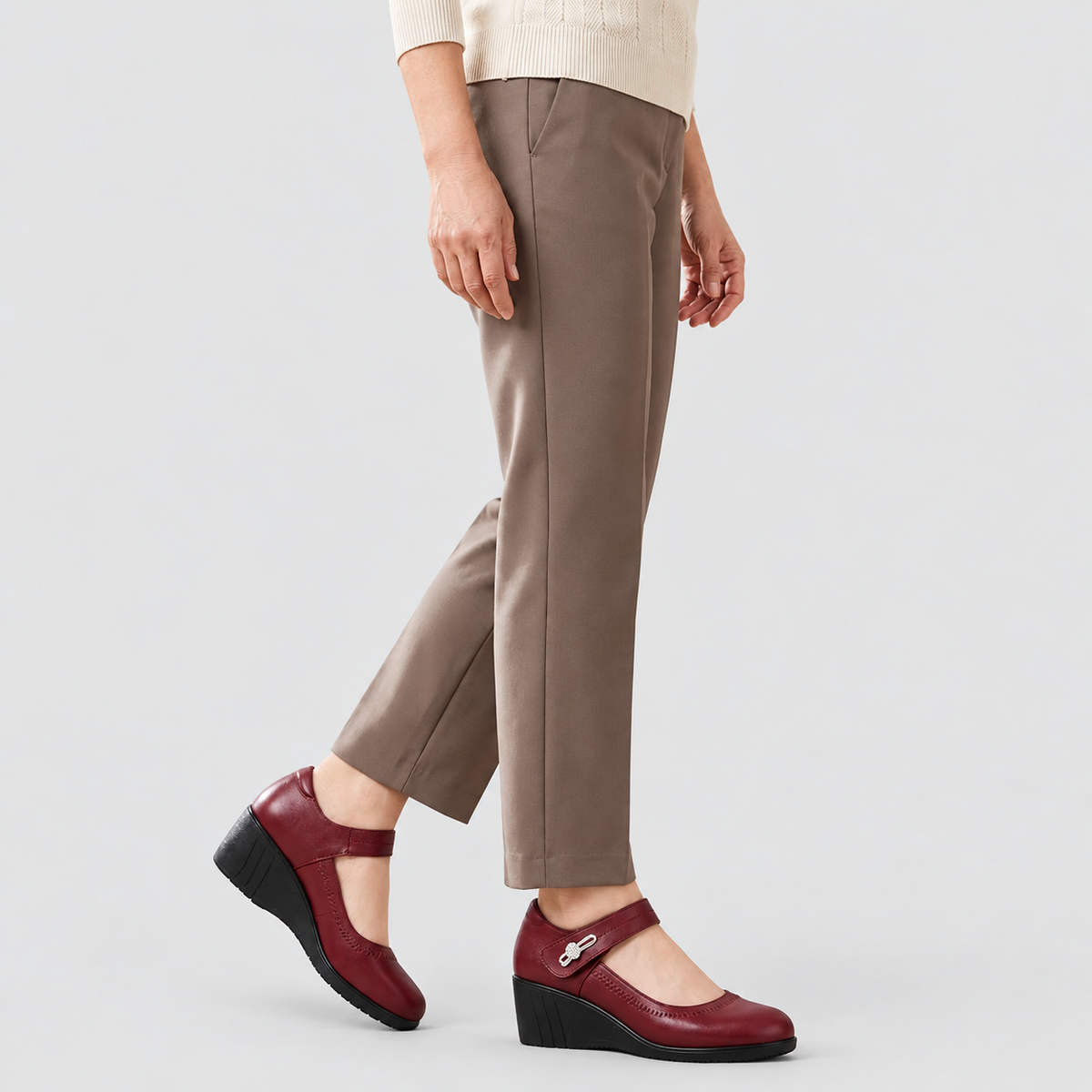 Lydiane | Women’s Strap-Detail Wedge Mary Jane Shoes — Red