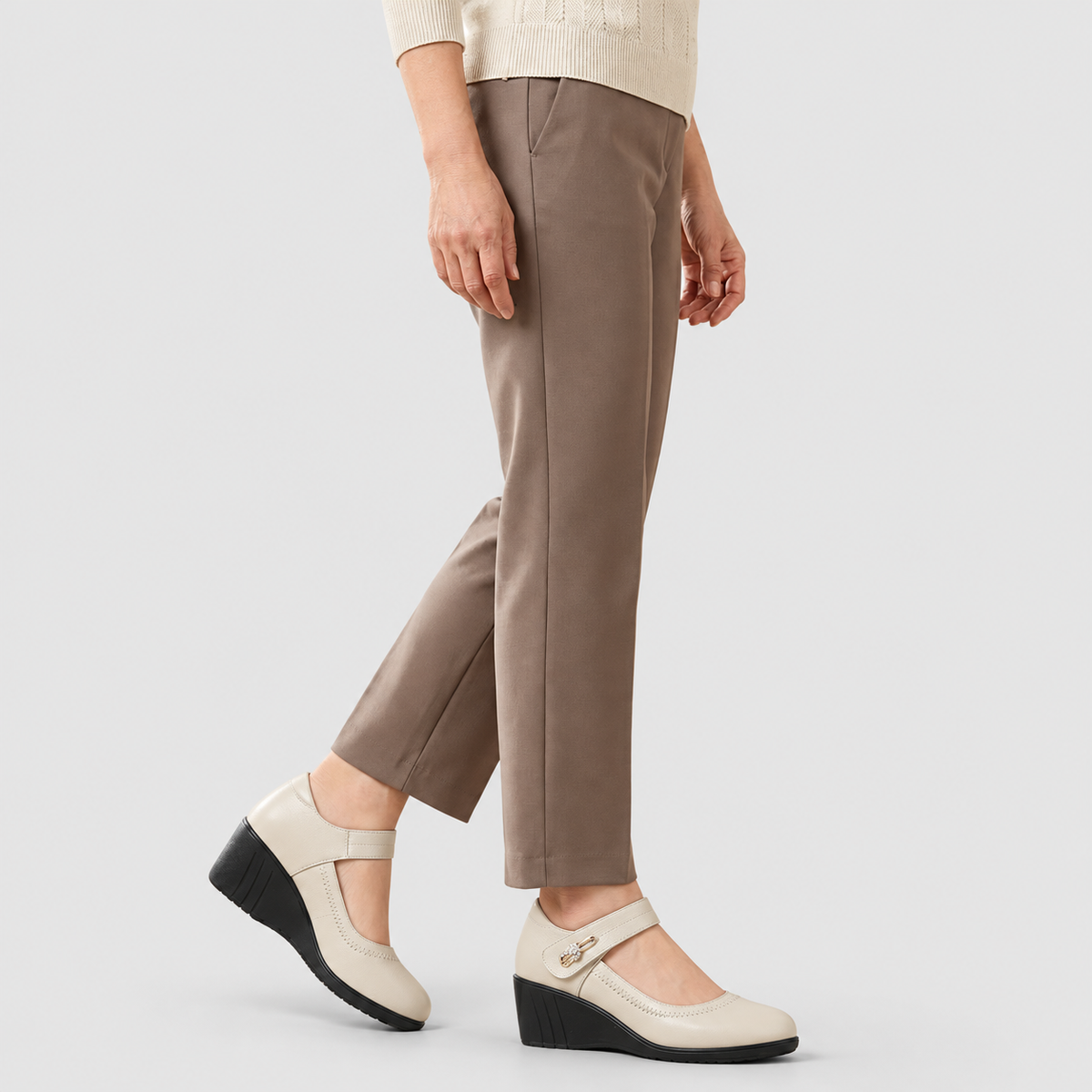 Lydiane | Women’s Strap-Detail Wedge Mary Jane Shoes — Beige