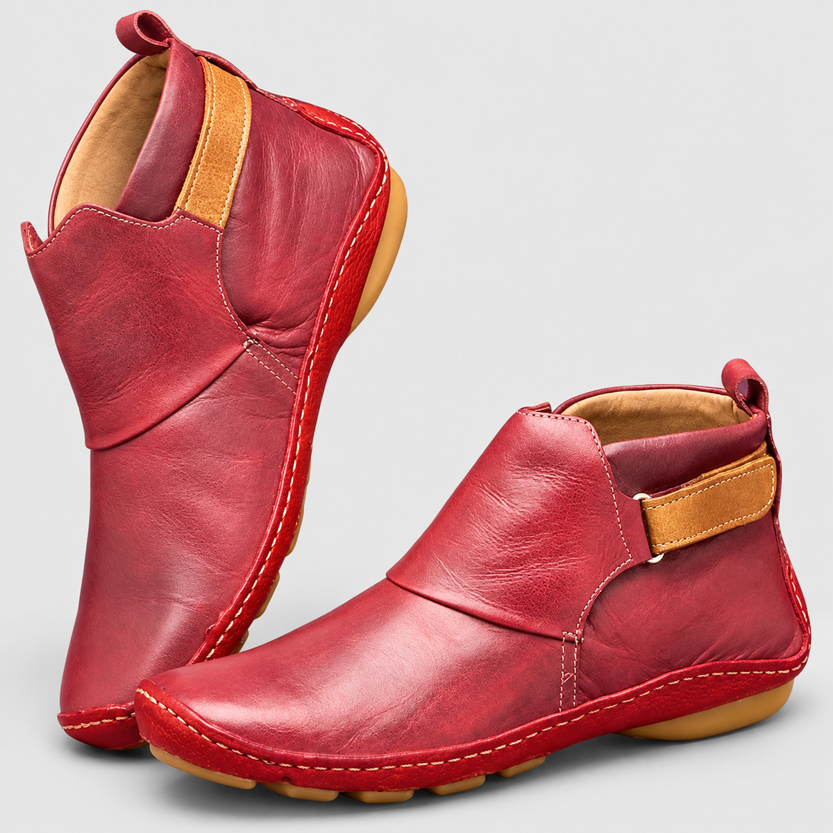 Lysandra | Women’s Slip-On Ankle Boots with Contrast Tab — Red