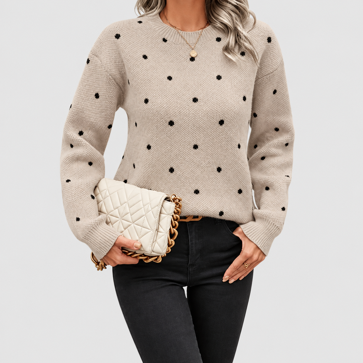 Maelynn | Women’s Polka-Dot Knit Sweater — product detail 3