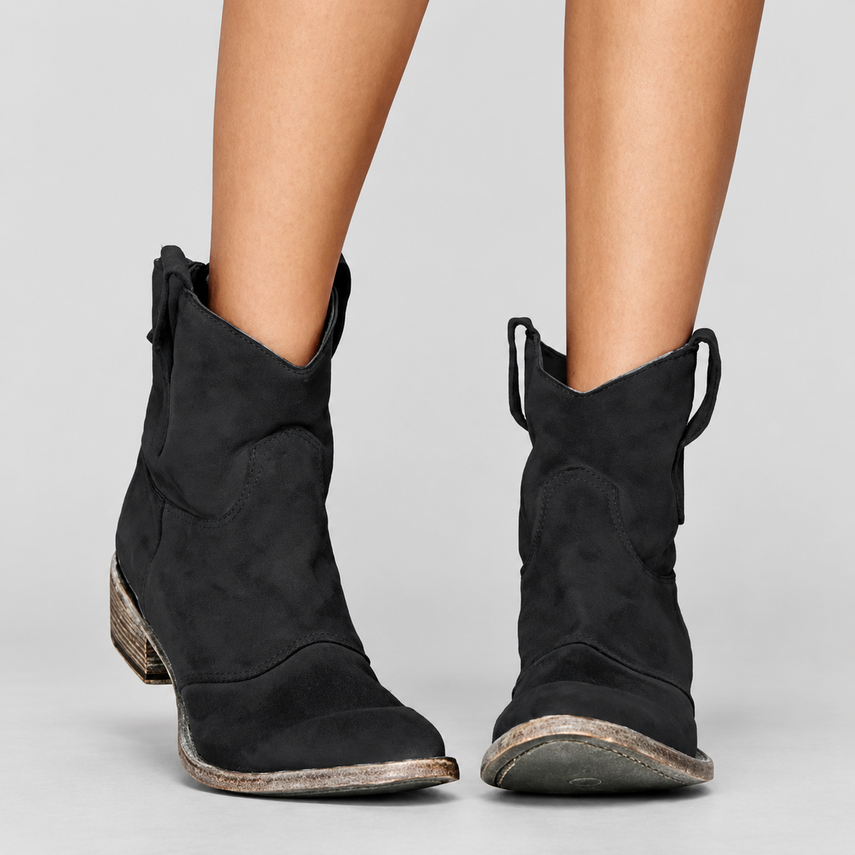 Maeve | Women’s Suede-Look Western Ankle Boots — Black