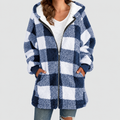 Magdalena | Women’s Oversized Checked Hooded Cardigan — Blue