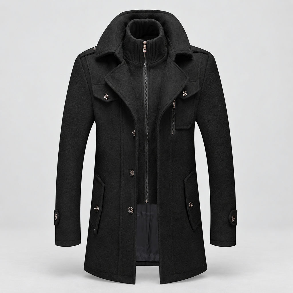 Malcolm | Men’s Winter Coat with Zip-Front Inner Layer — Black