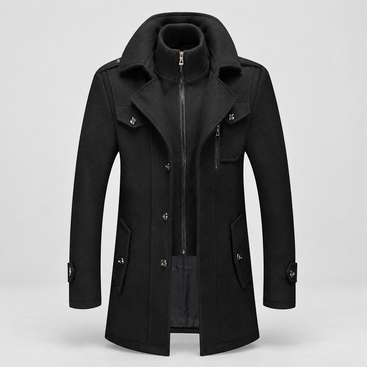 Malcolm | Men’s Winter Coat with Zip-Front Inner Layer — Black