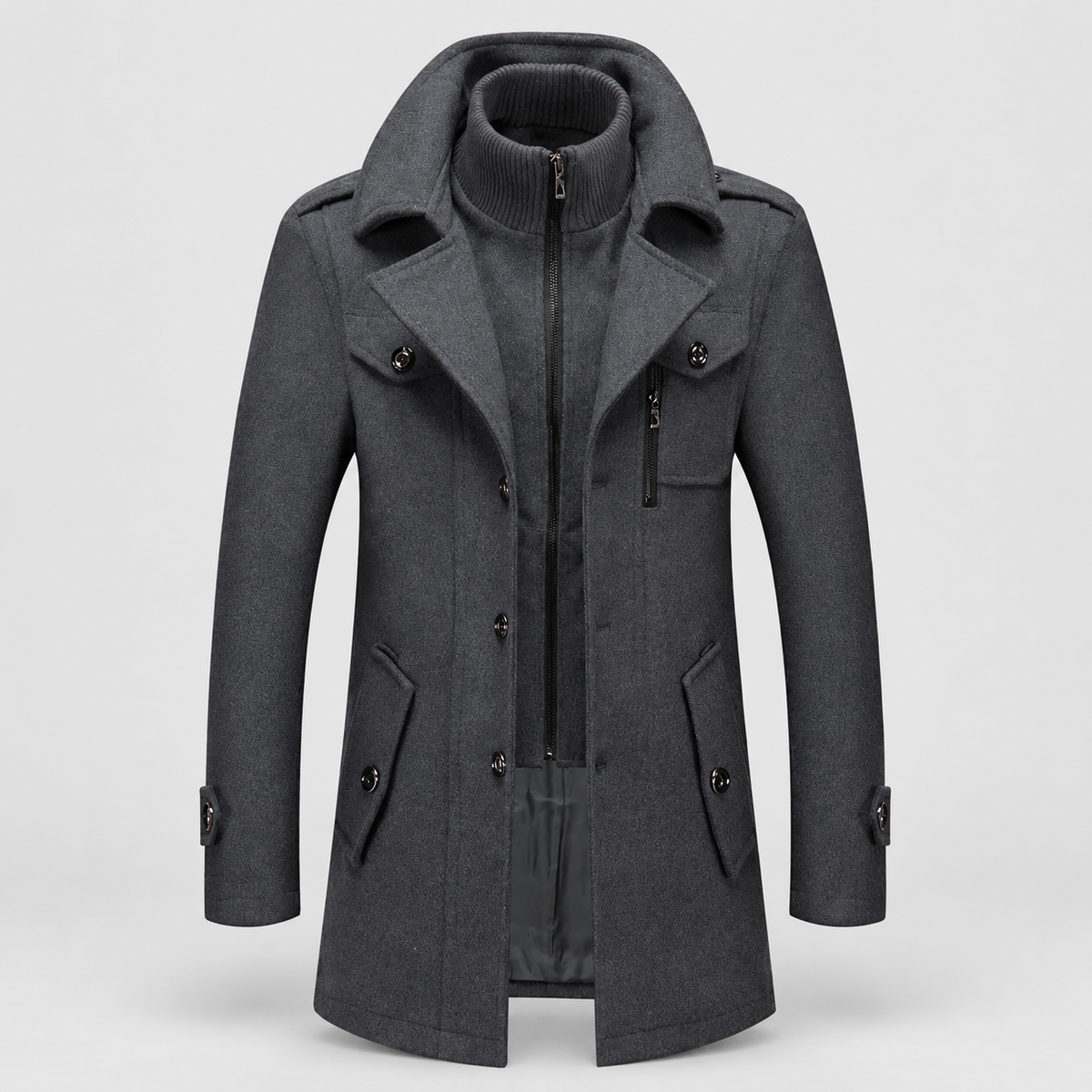 Malcolm | Men’s Winter Coat with Zip-Front Inner Layer — Grey