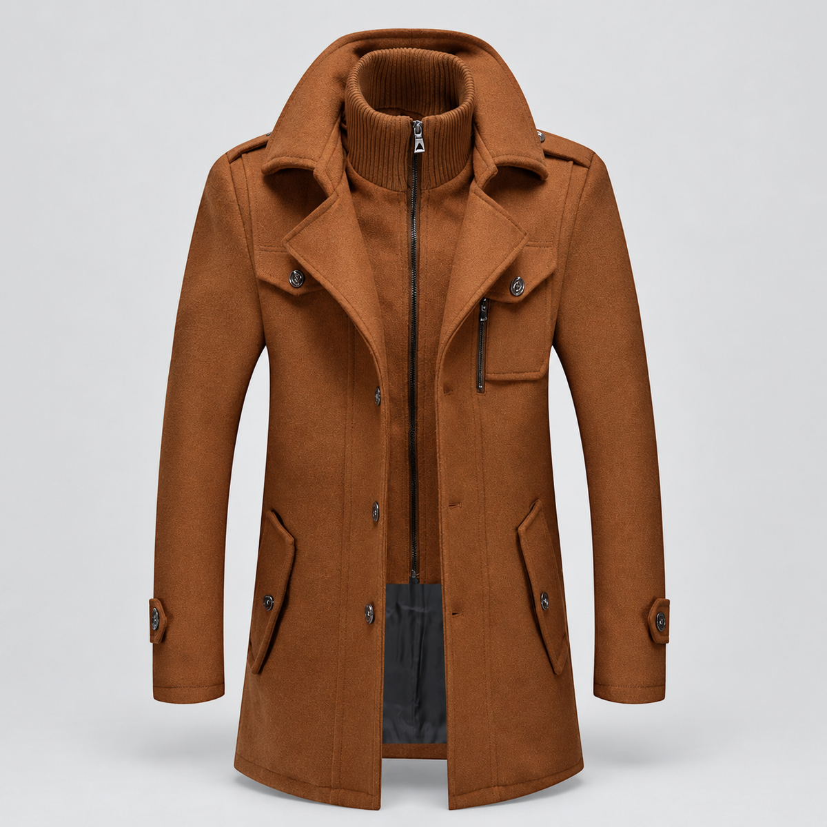 Malcolm | Men’s Winter Coat with Zip-Front Inner Layer — Caramel