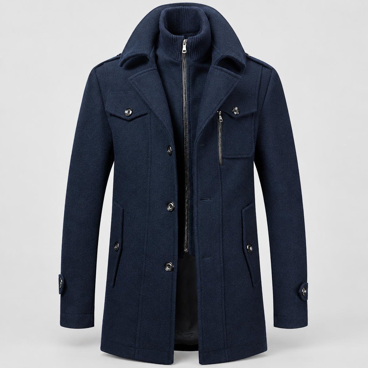 Malcolm | Men’s Winter Coat with Zip-Front Inner Layer — Dark Blue