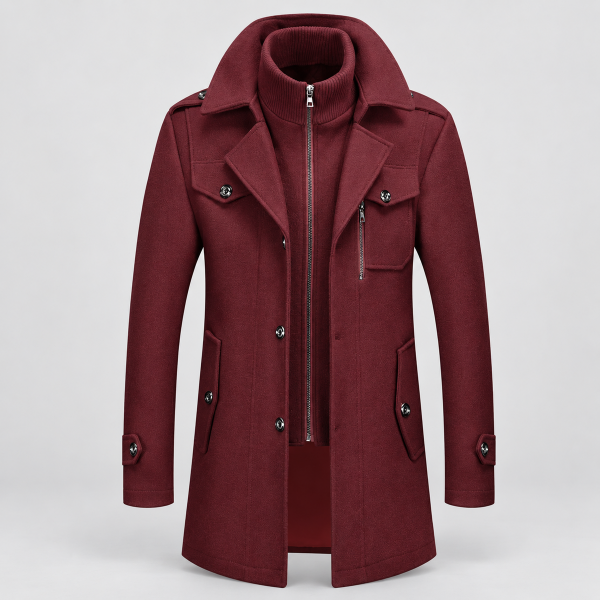 Malcolm | Men’s Winter Coat with Zip-Front Inner Layer — Burgundy