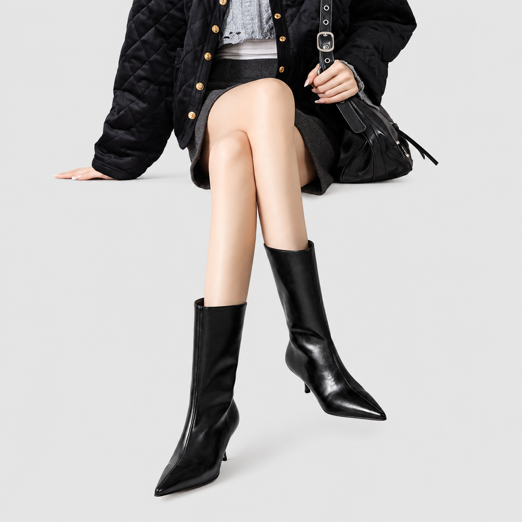 Marceline | Women’s Pointed-Toe Knee-High Kitten-Heel Boots — product detail 7