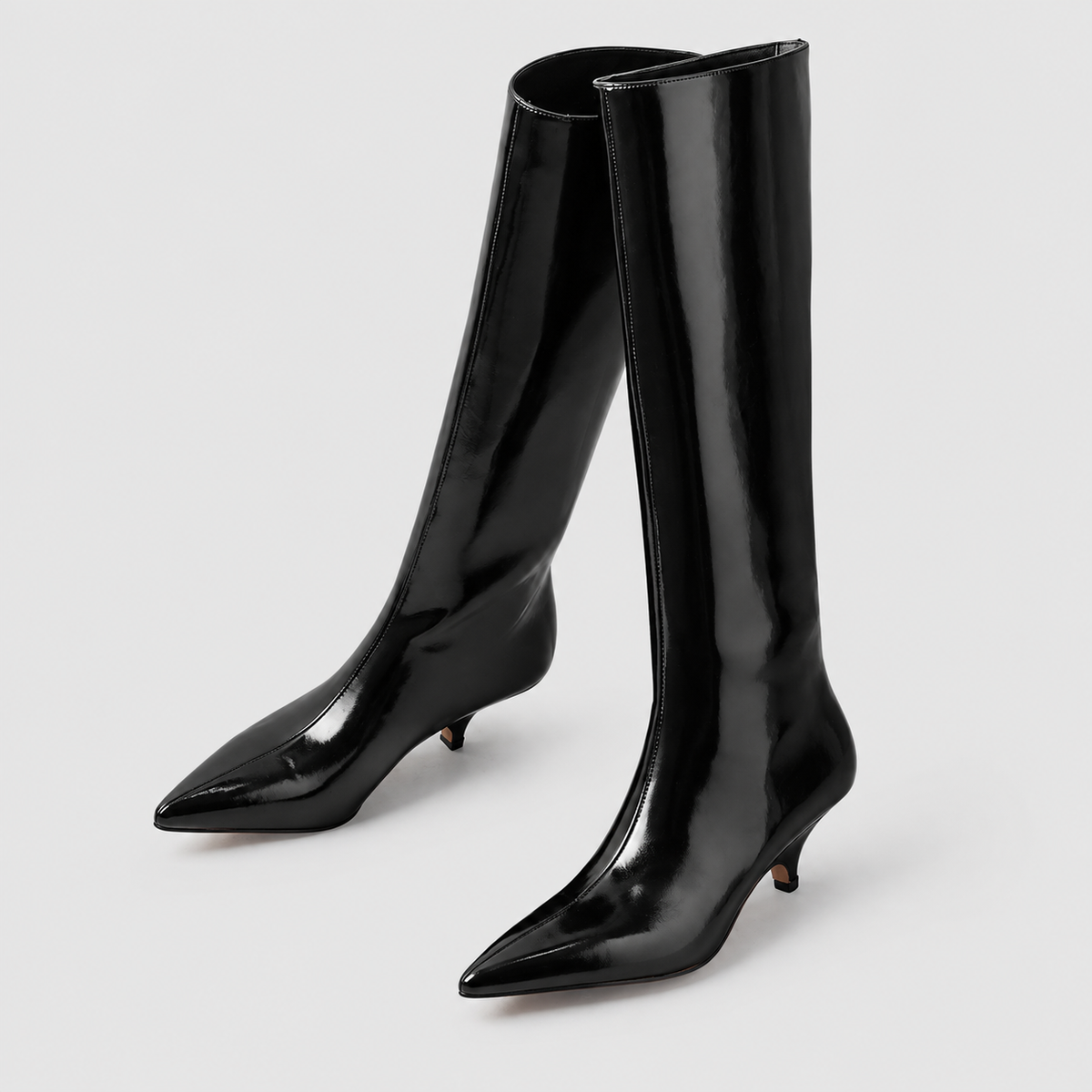 Marceline | Women’s Pointed-Toe Knee-High Kitten-Heel Boots — Black