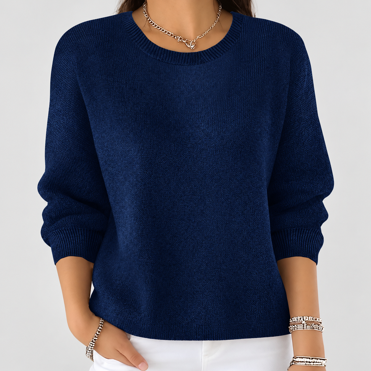 Margot | Women’s Round-Neck Knit Sweater — Navy