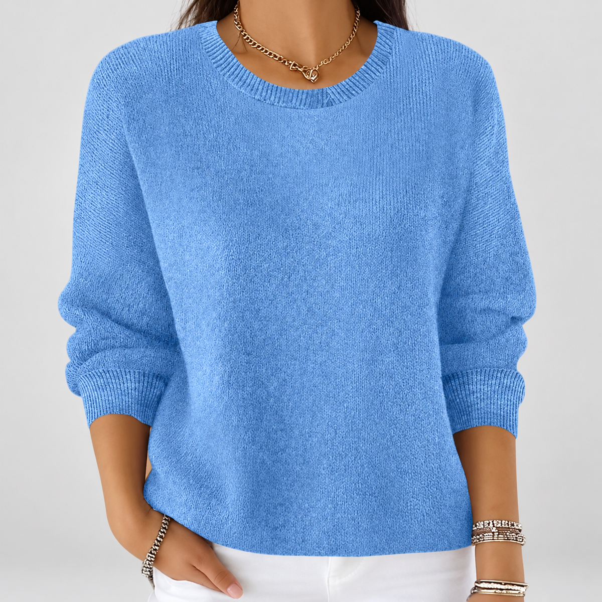 Margot | Women’s Round-Neck Knit Sweater — Light Blue