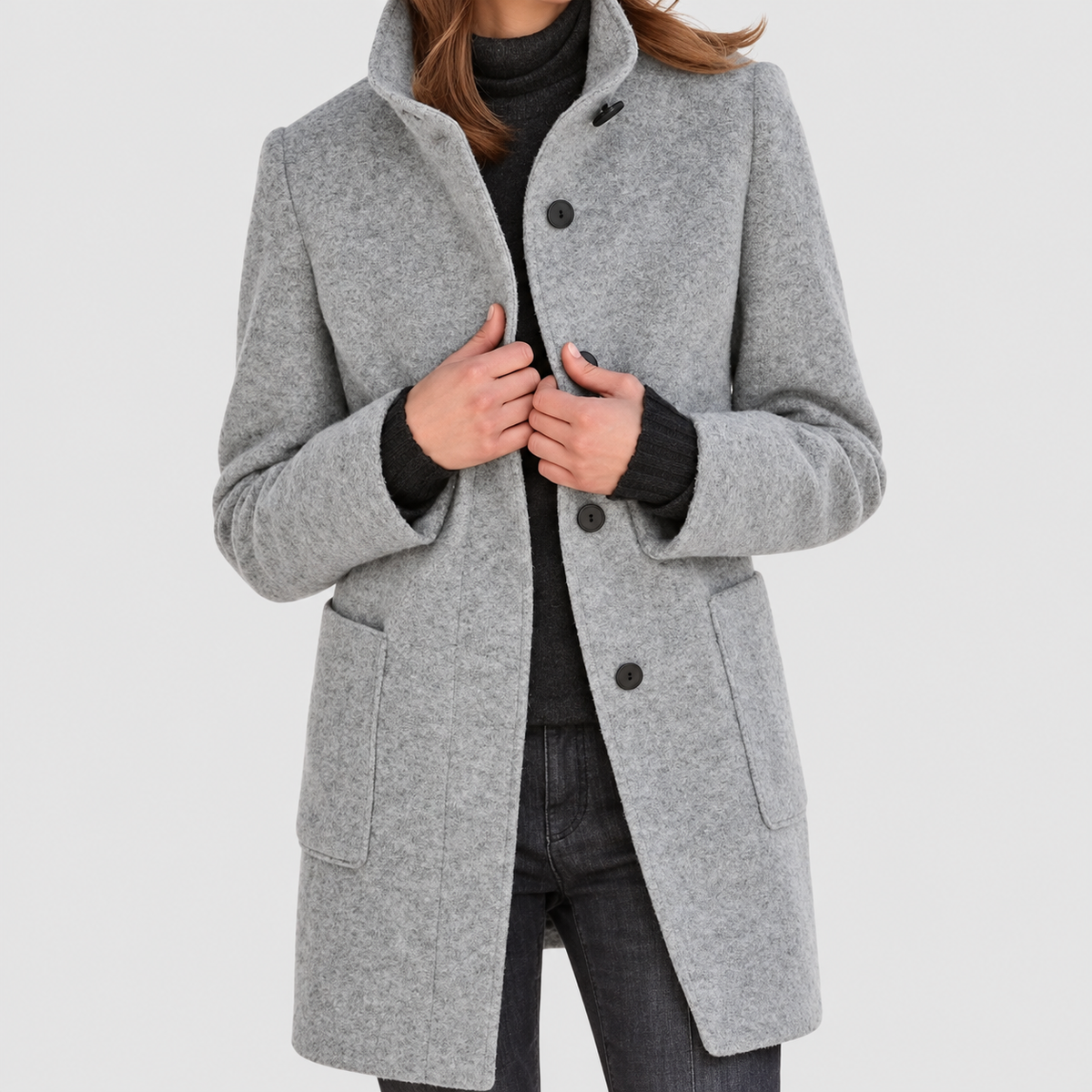 Marguerita | Women’s Tailored Button-Front Winter Coat — Grey