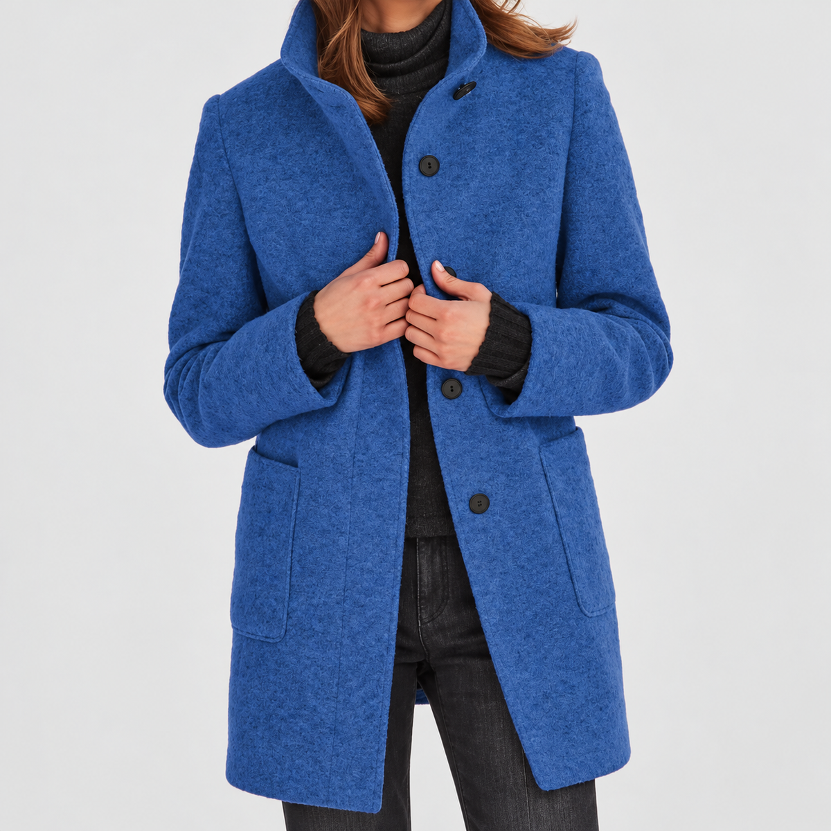 Marguerita | Women’s Tailored Button-Front Winter Coat — Navy