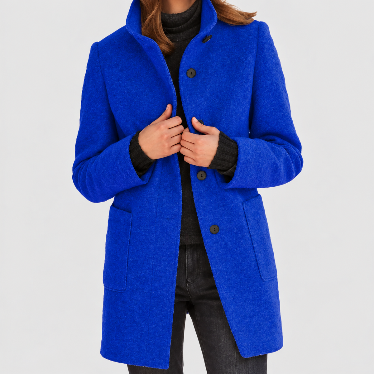 Marguerita | Women’s Tailored Button-Front Winter Coat — Blue