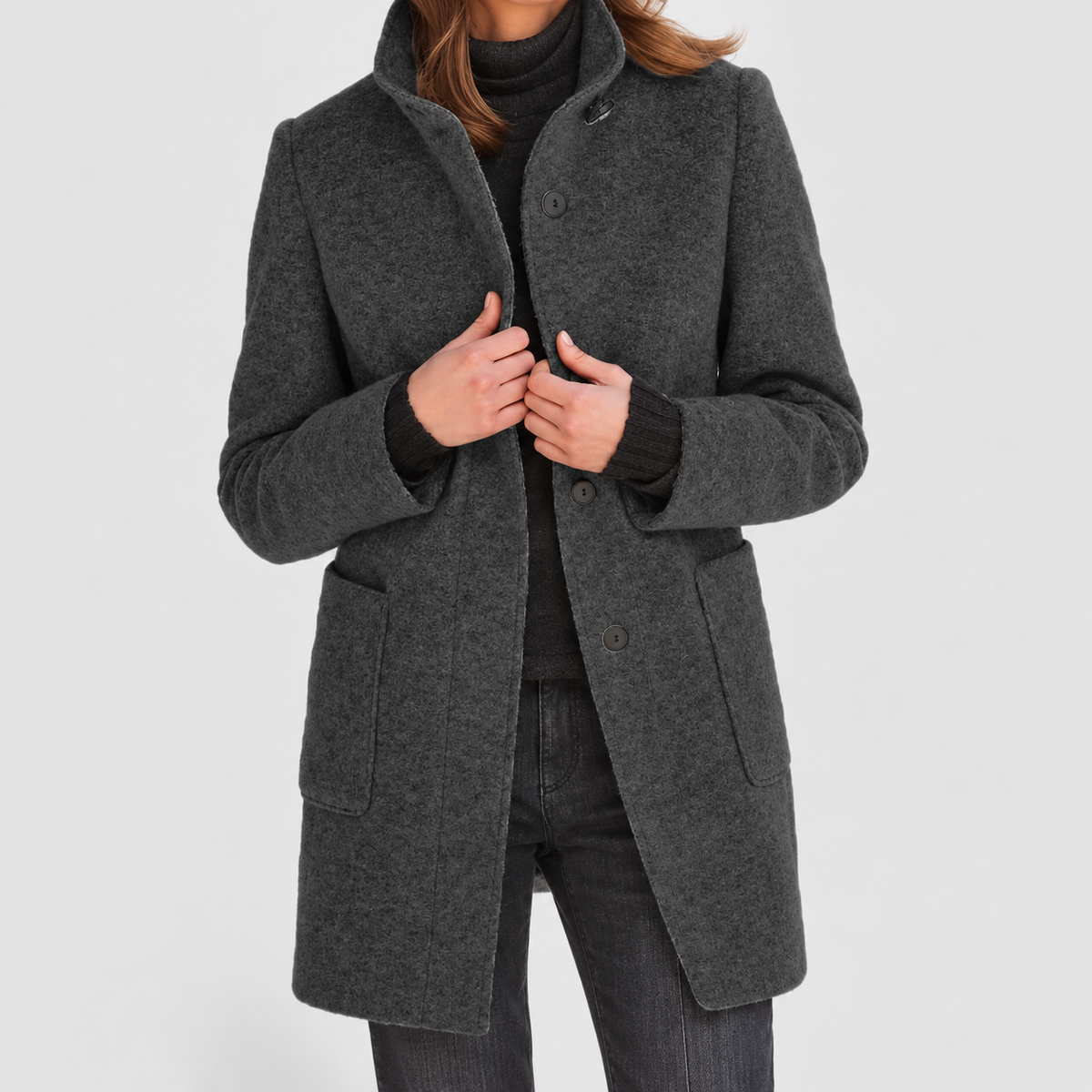 Marguerita | Women’s Tailored Button-Front Winter Coat — Dark Gray