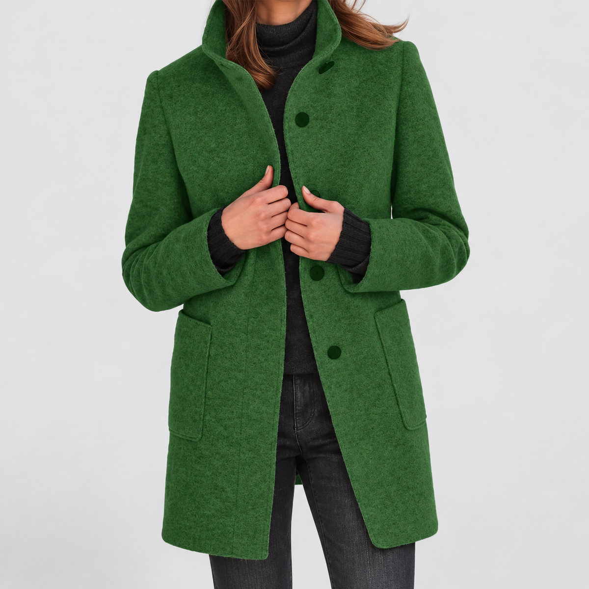 Marguerita | Women’s Tailored Button-Front Winter Coat — Green